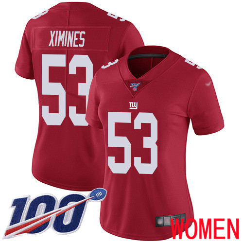 Women New York Giants #53 Oshane Ximines Red Limited Red Inverted Legend 100th Season Football NFL Jersey->new york giants->NFL Jersey